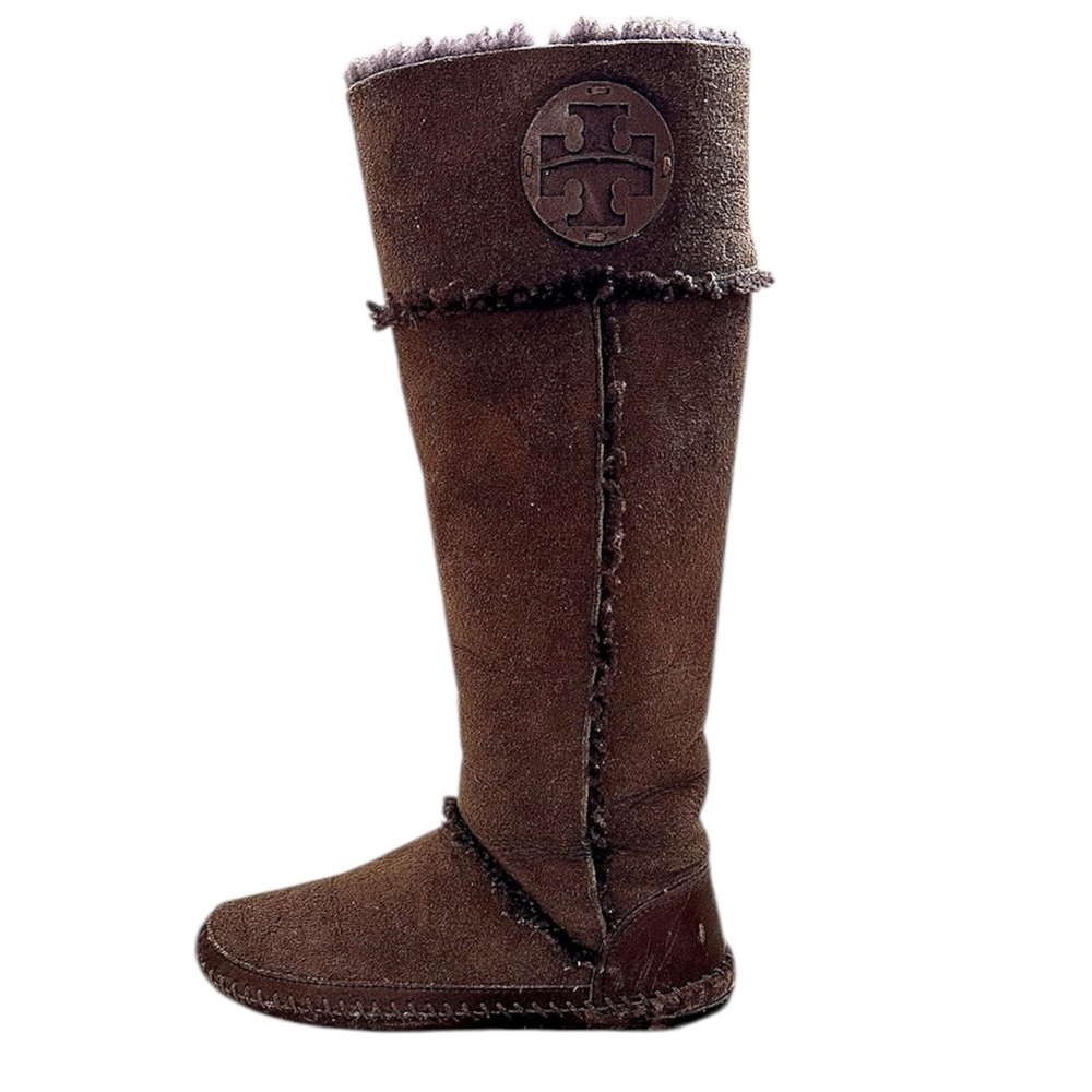 Tory Burch Brown Suede Shearling Tall Boots Size 6 Cozy Winter Classic